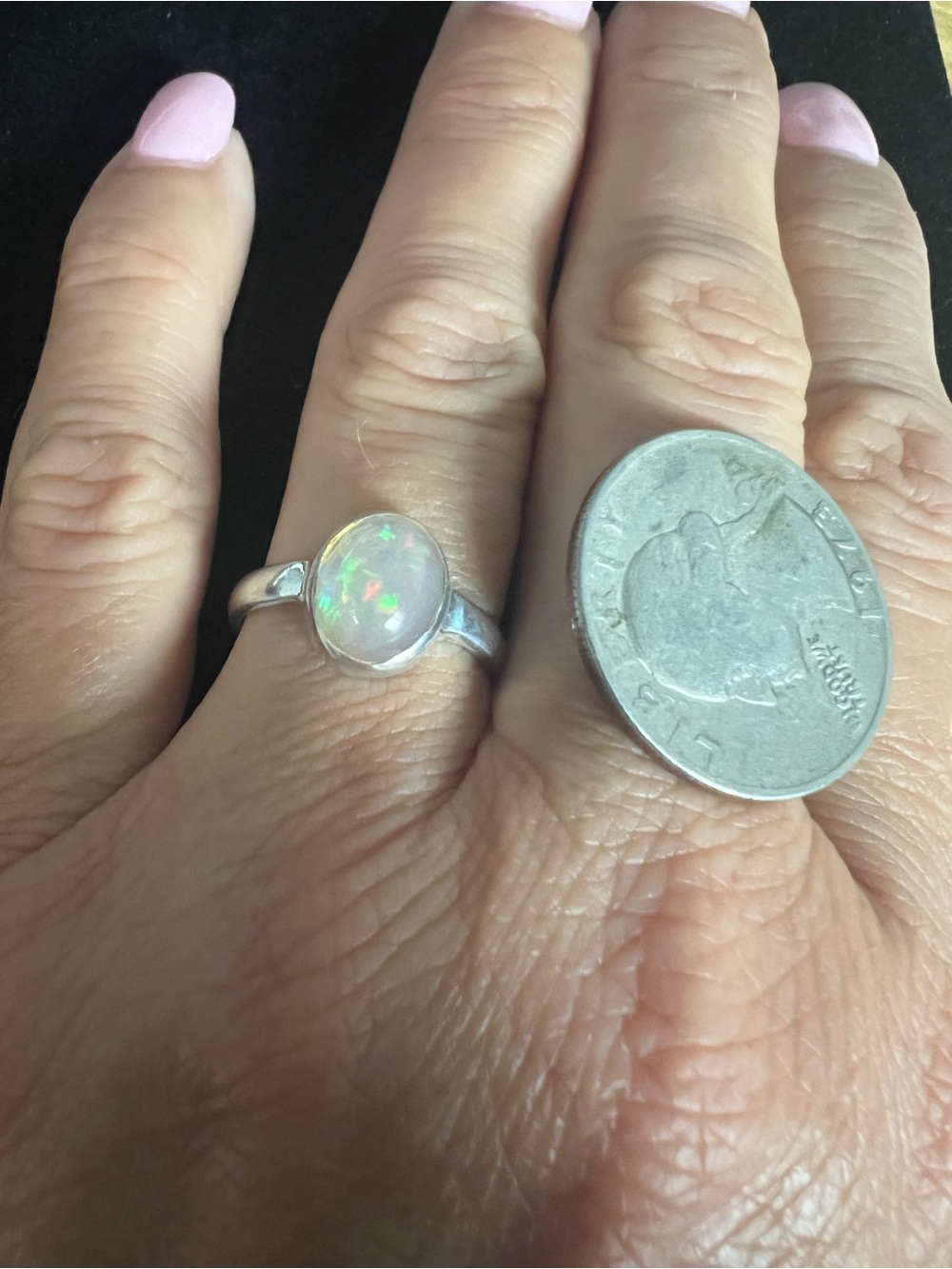 925 STERLING SILVER NATURAL OPAL RING SIZE 7.5 - Picture 6 of 8